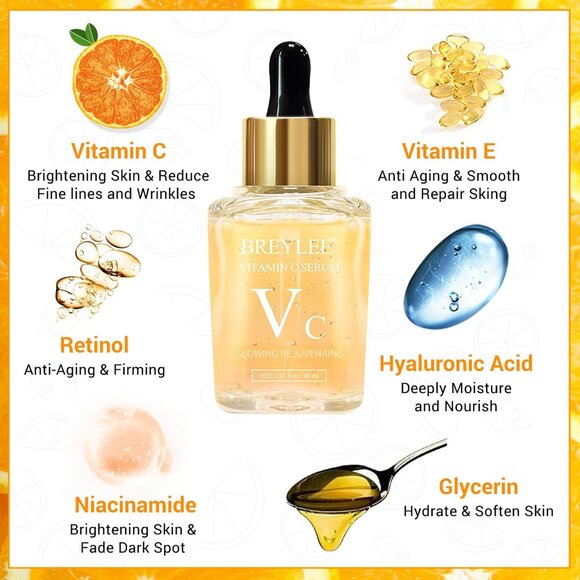 BREYLEE Vitamin C Serum for Face & Eye (1.4 oz) for Brightening Skin,Dark Spot R - Picture 3 of 10